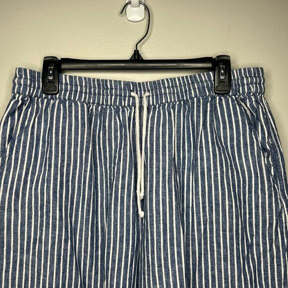 BeachLunchLounge Wide Leg Capri Blue White Striped Linen Blend Size L Drawstring - Picture 4 of 10
